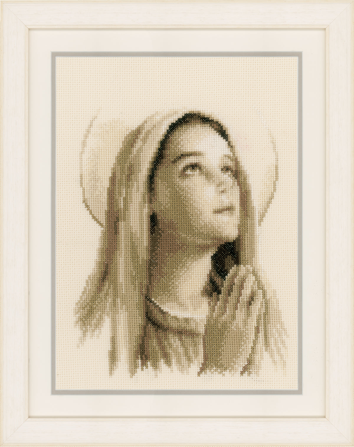 Framed Hail Mary cross stitch design