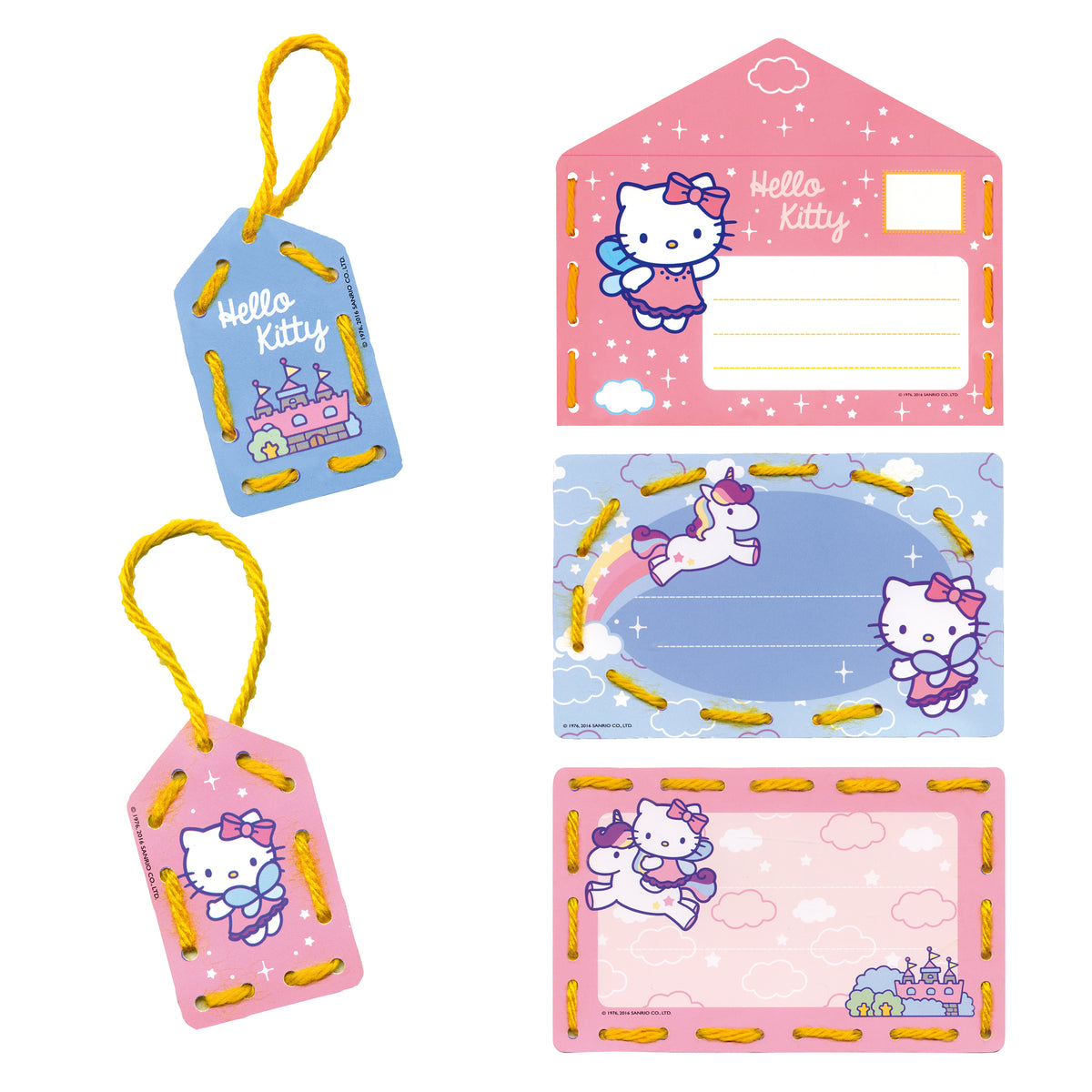 Children's stitched invitation cards with Hello Kitty and a rainbow