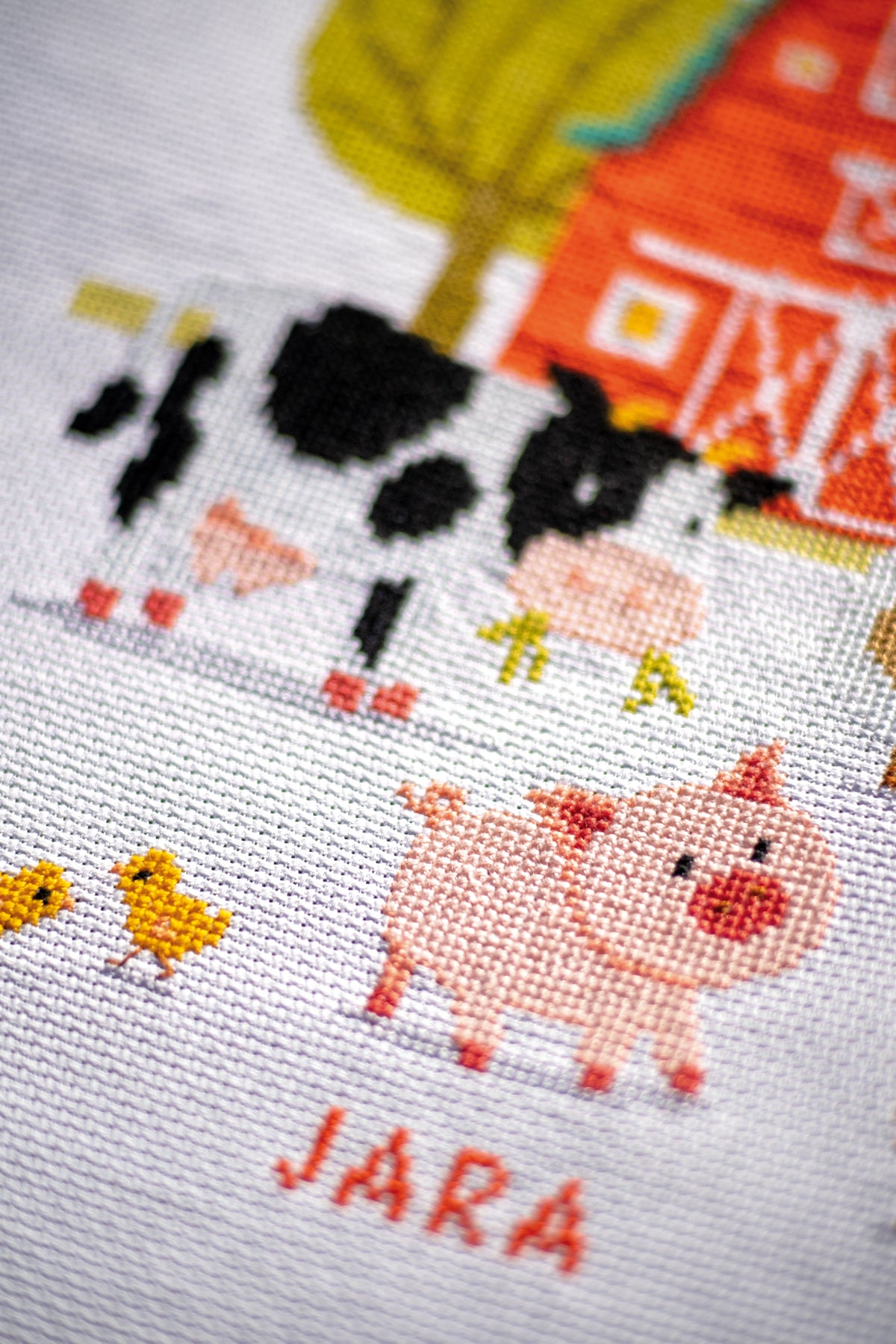 Finished At the Farm counted cross stitch design