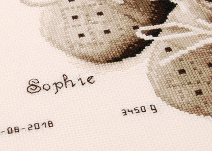 Vervaco First Shoes birth record cross stitch with baby shoes