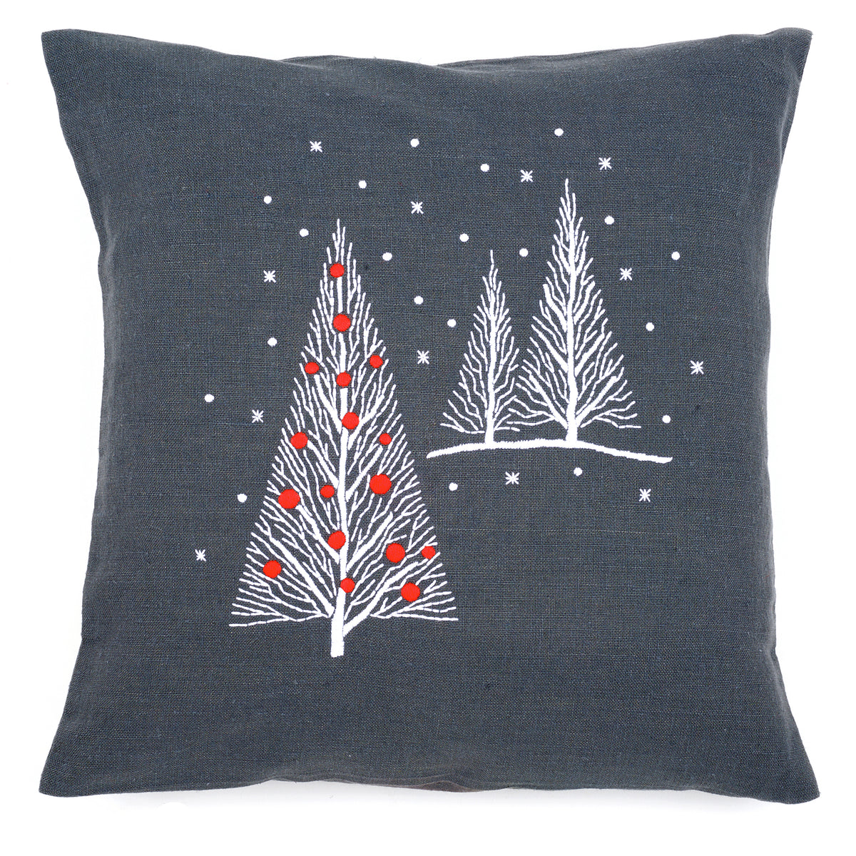 Dark grey cushion embroidered with Christmas trees