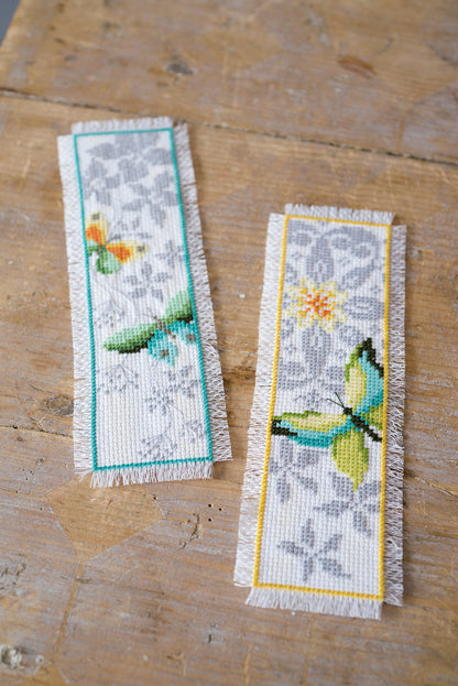 Two Vervaco cross stitch bookmarks with butterfly designs