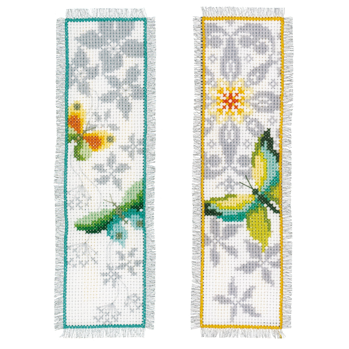 Two Vervaco cross stitch bookmarks with butterfly designs