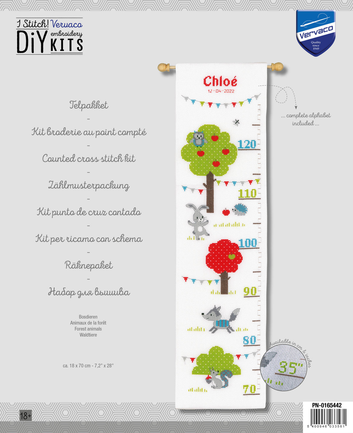 Vervaco Forest Animals cross stitch height chart with woodland animals