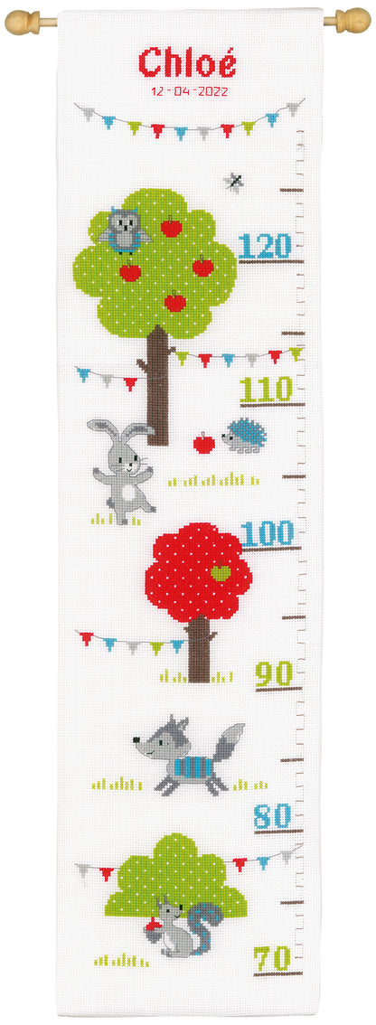 Vervaco Forest Animals cross stitch height chart with woodland animals