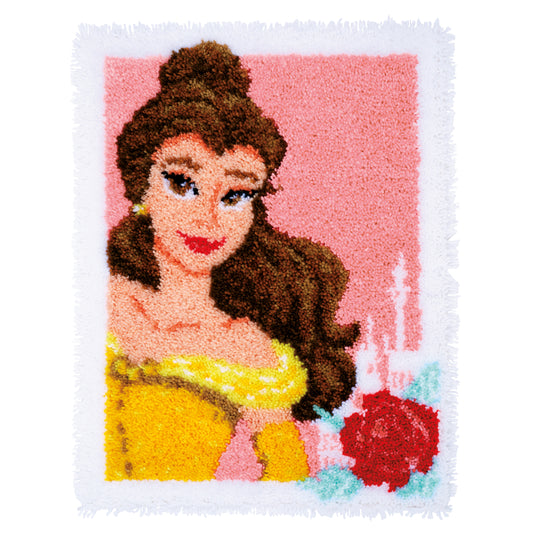 Latch hook rug kit showing a Disney Enchanted Beauty design