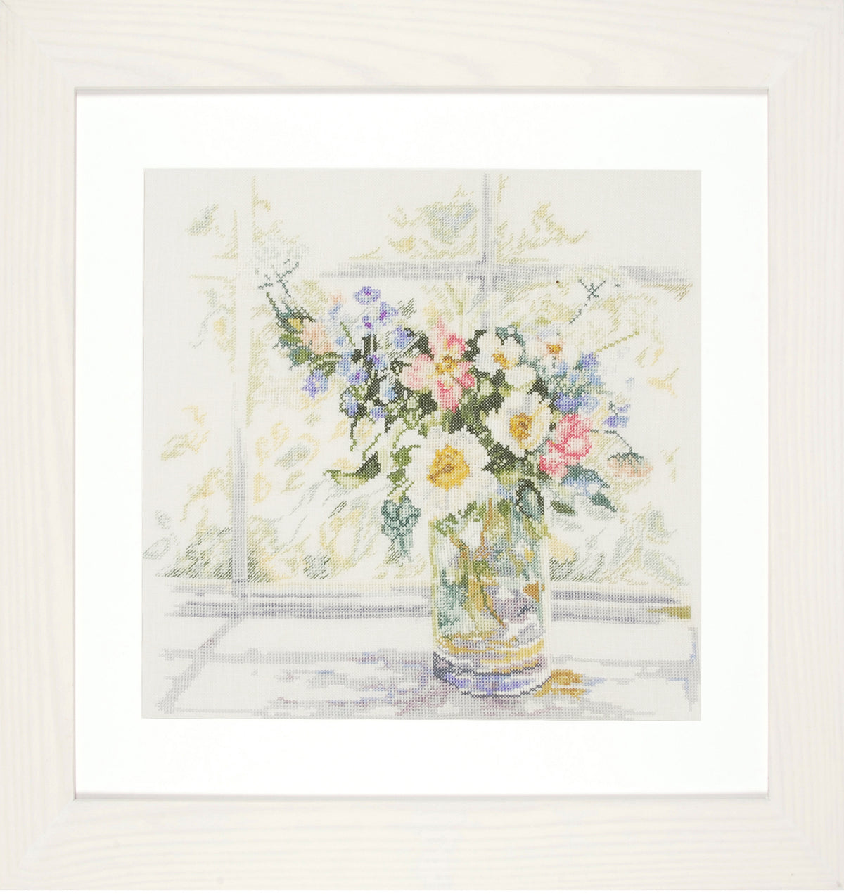 Cross stitched bouquet of mixed flowers