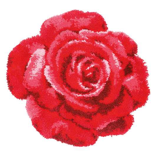 Rose-shaped red latch hook rug