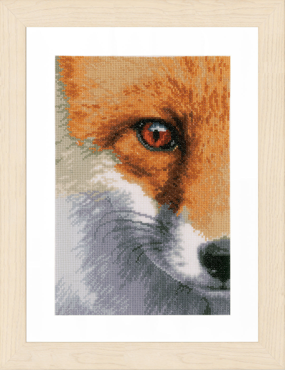 Finished cross stitch picture of a fox