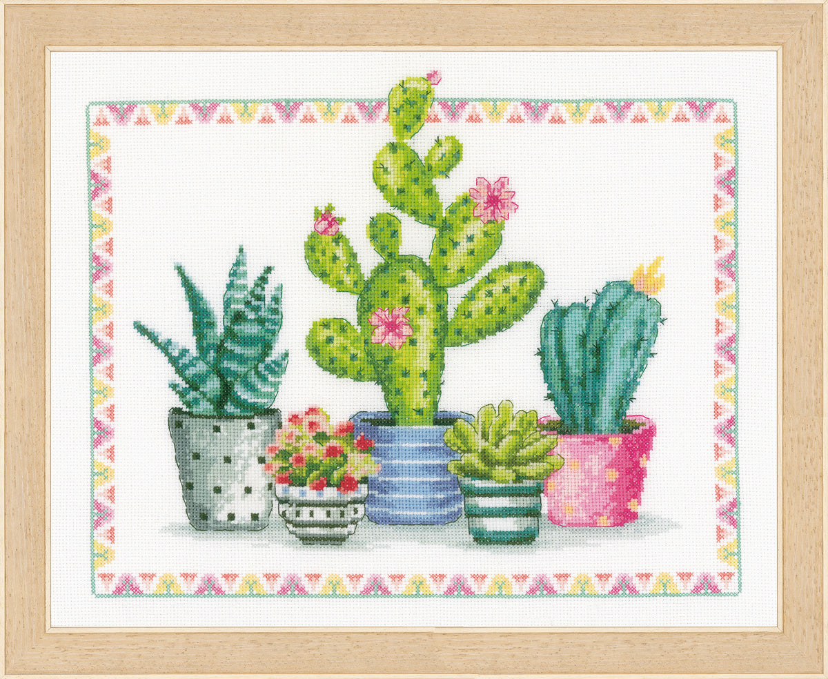 Vervaco A Plant Corner cross stitch kit showing potted houseplants design