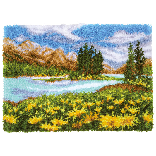 Vervaco latch hook rug with mountain landscape design