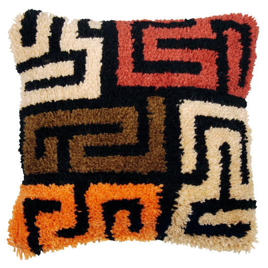 Finished Vervaco Kuba cloth latch hook cushion