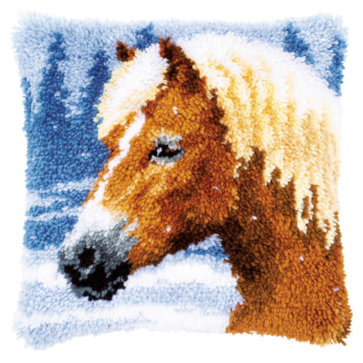 Latch hook cushion with a horse