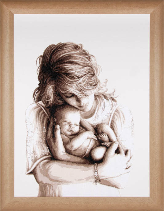 Large cross stitch picture of a mother and child