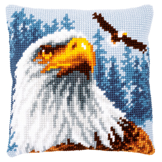 Cross stitch cushion with an eagle design