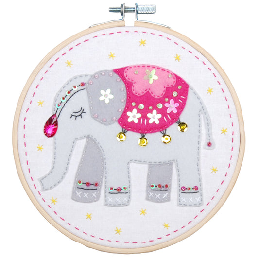 Elephant embroidery in a bamboo hoop