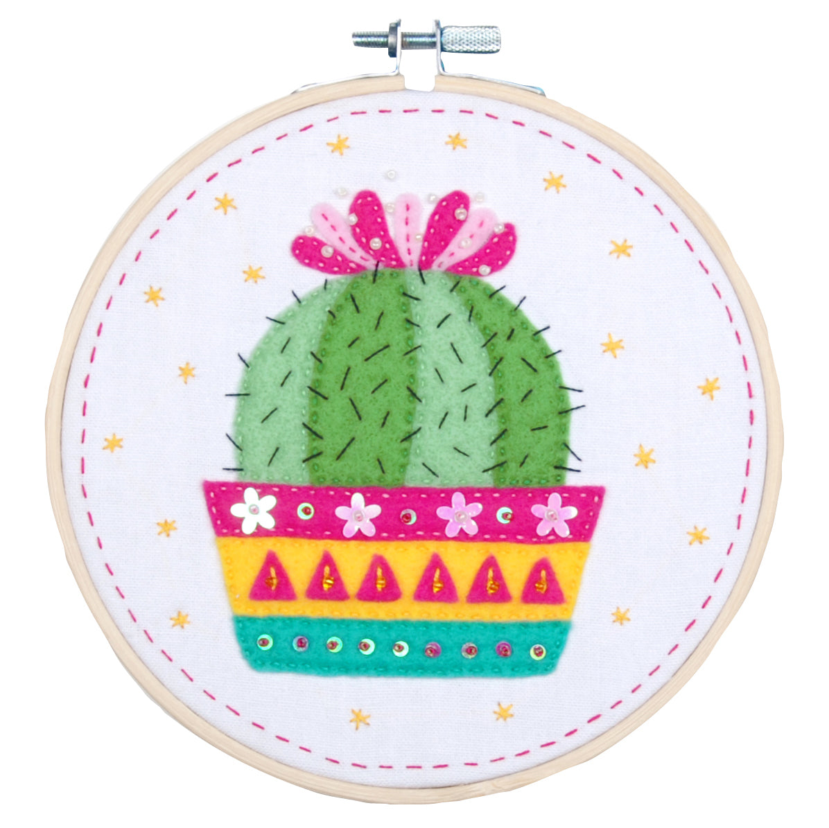 Cactus embroidery in a bamboo hoop