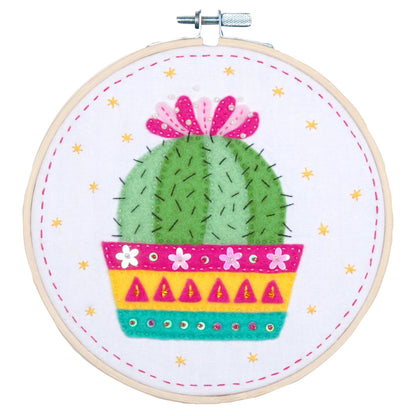 Cactus embroidery in a bamboo hoop