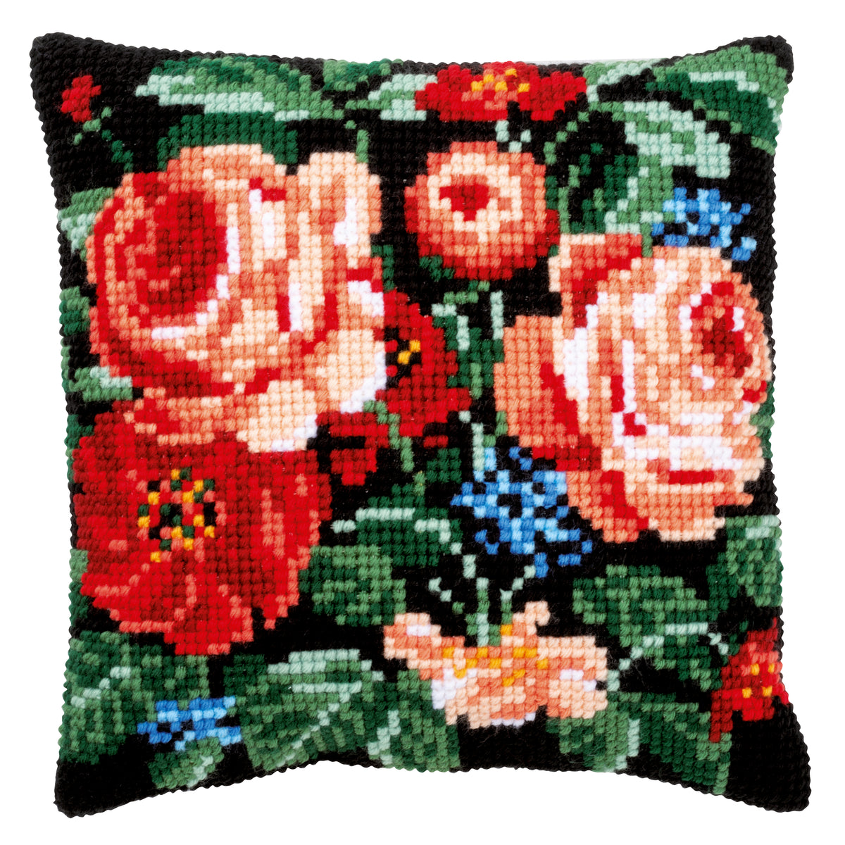 Cross stitch cushion with roses design