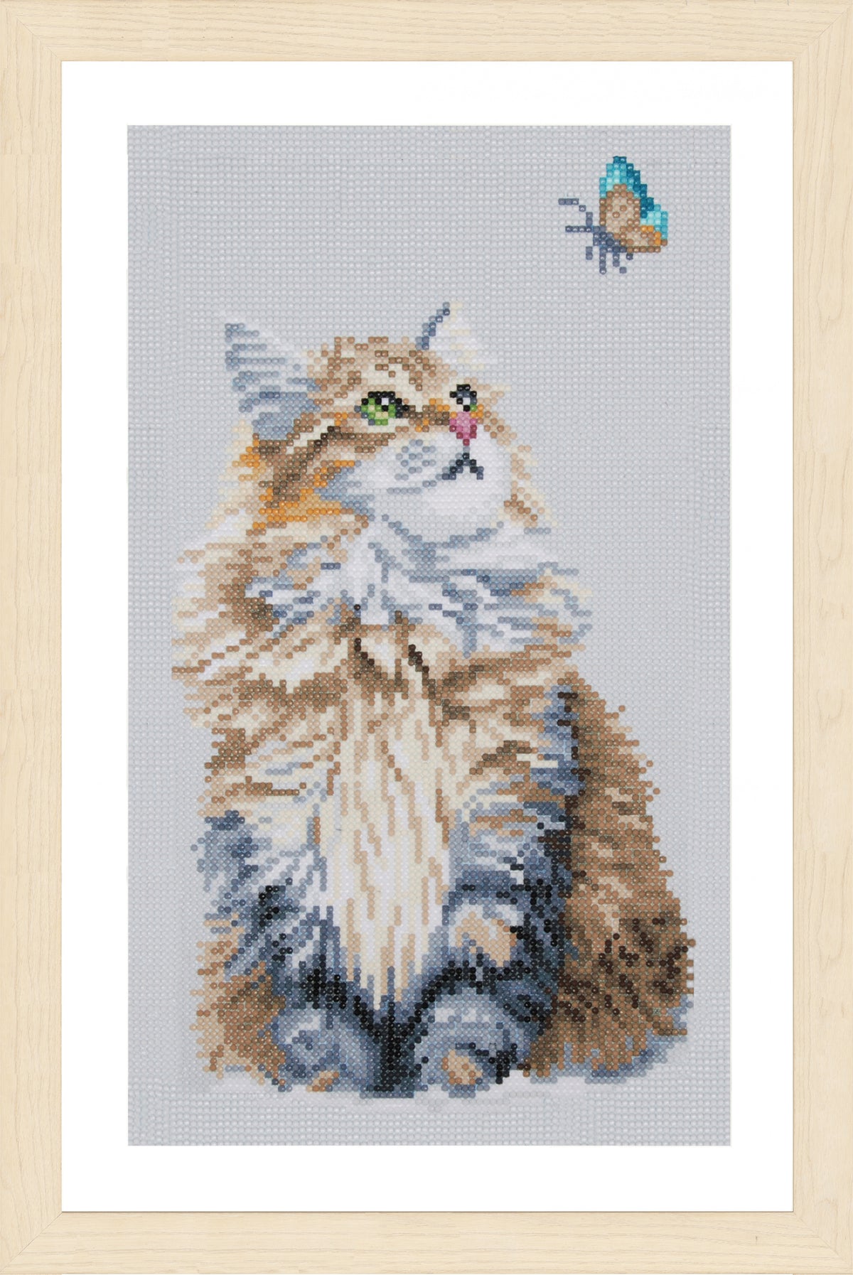 Diamond painting of a cat in a forest