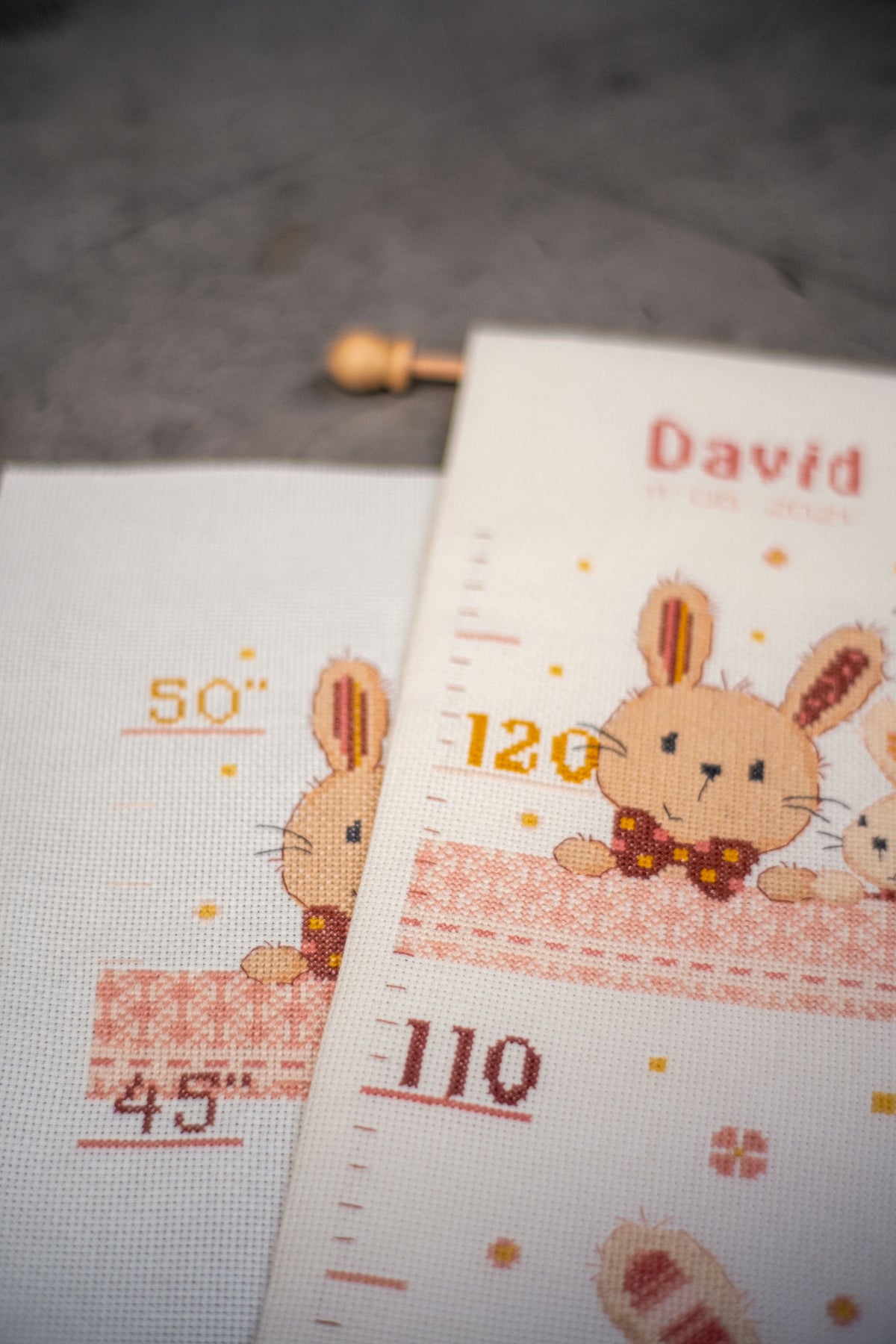 Long cross stitch design of bunnies