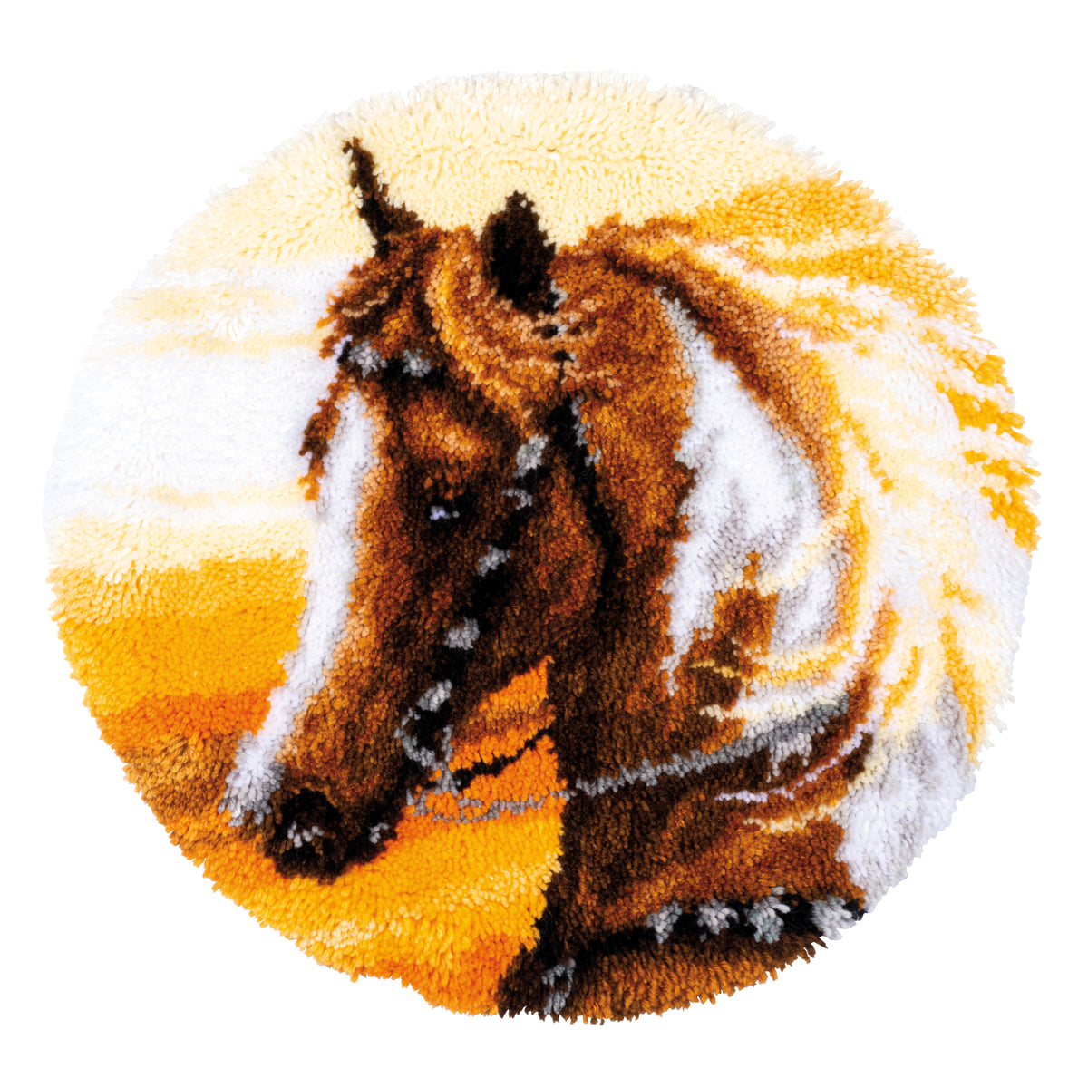 Shaped latch hook rug with a western horse design