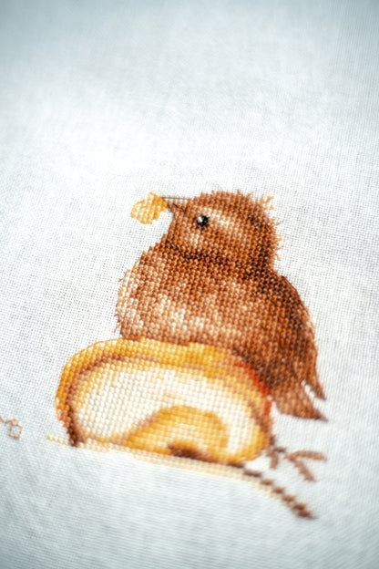 Counted cross stitch picture of Young Blackbird