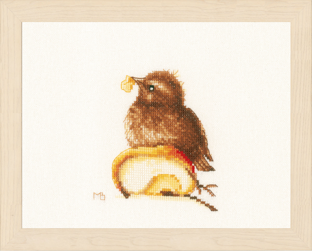 Counted cross stitch picture of Young Blackbird