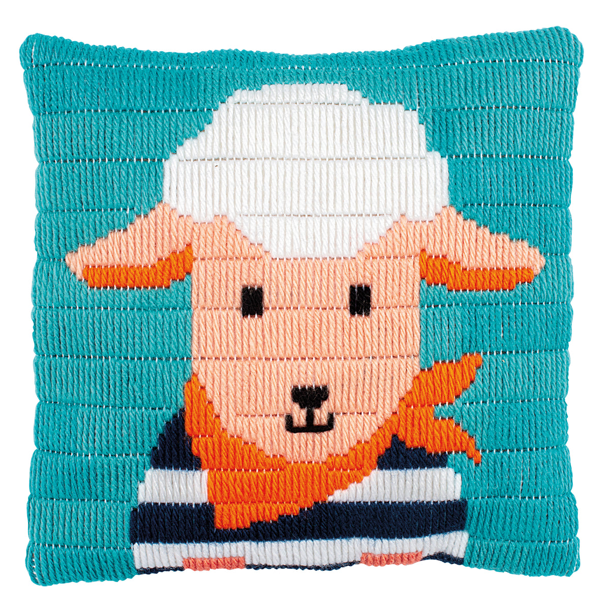 Long stitch cushion with a little lamb design