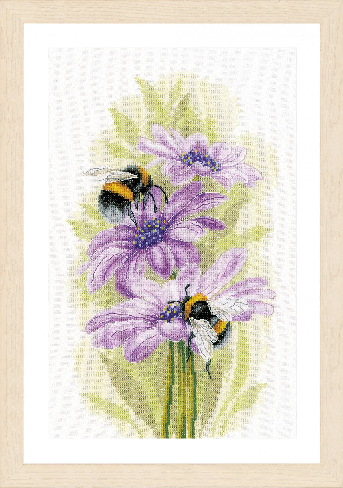 Cross stitch picture of dancing bees
