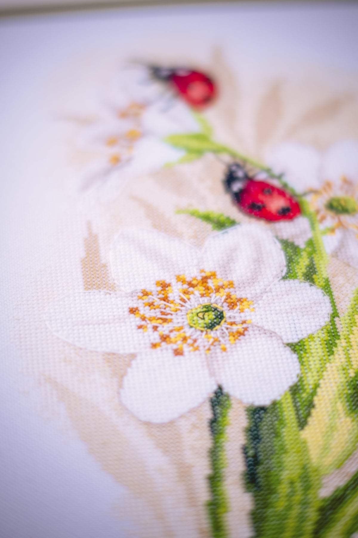 Cross stitch picture of ladybug parade