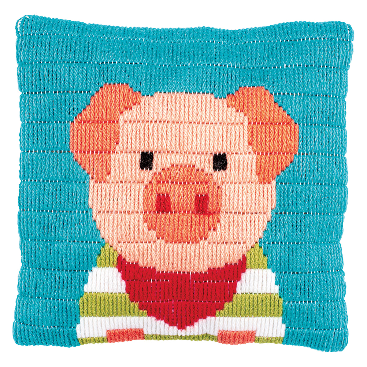Long stitch cushion featuring a pink pig