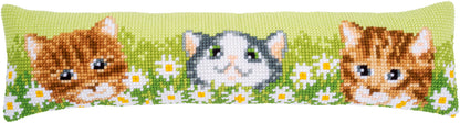 Cross stitch draught excluder with cats and daisies