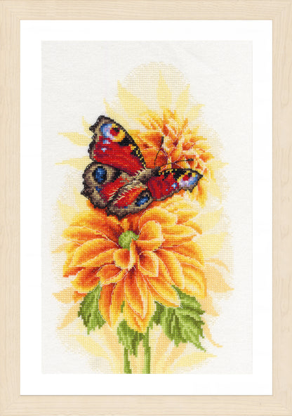 Finished Lanarte cross stitch of a butterfly