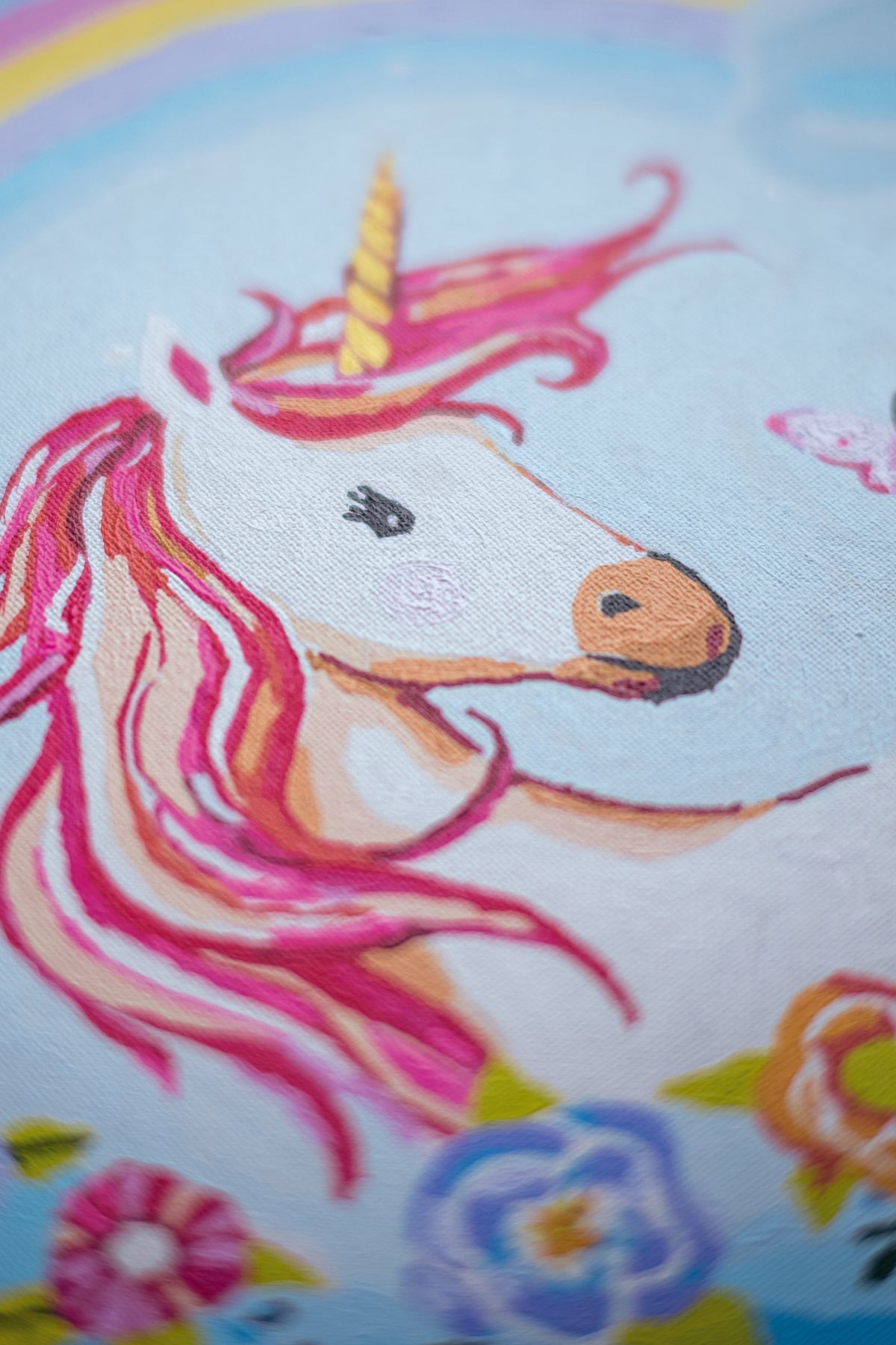 Finished paint by numbers picture of a mother and baby unicorn