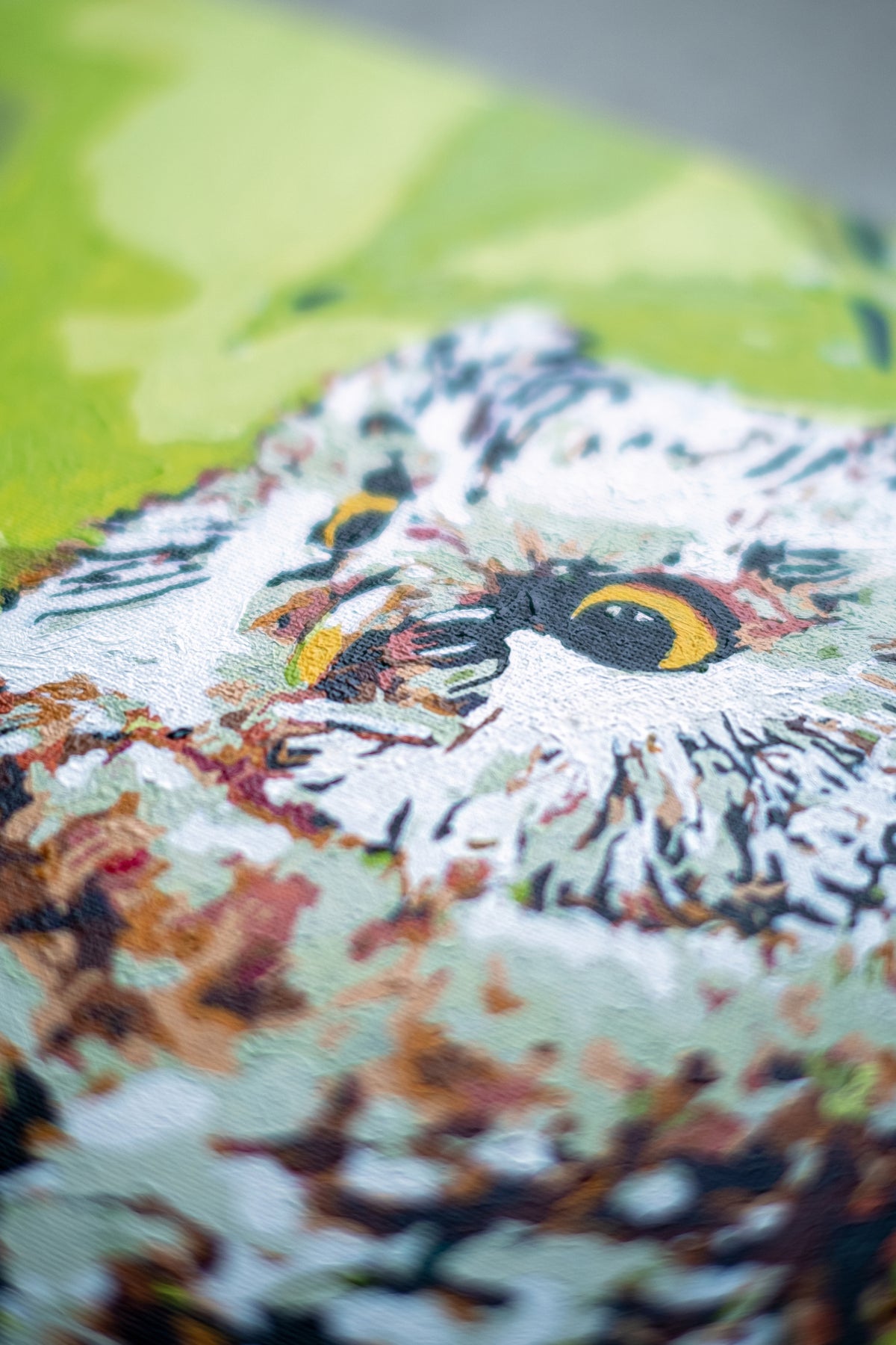 Painted picture of an owl and a gnome