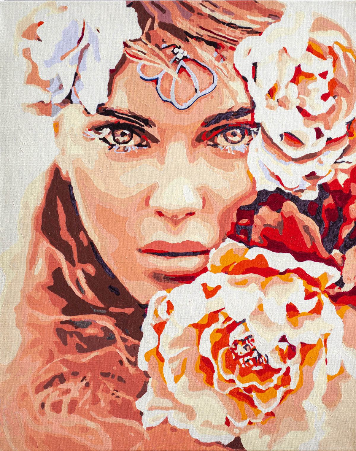 Painted portrait featuring striking eyes