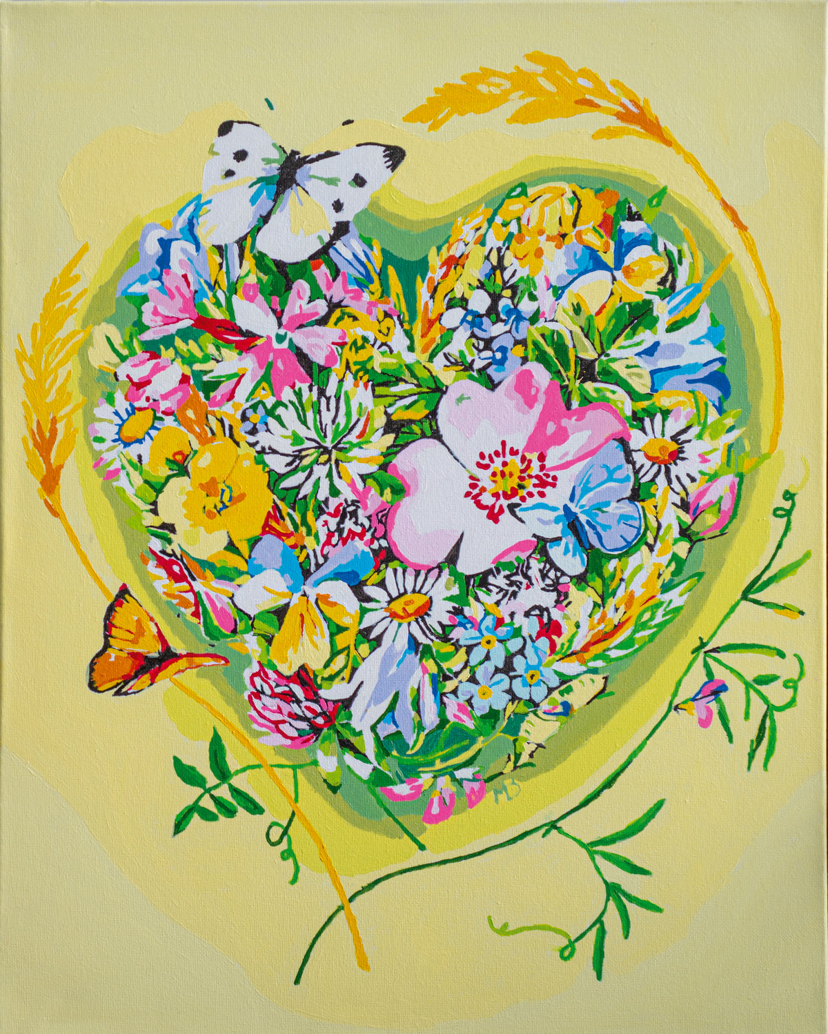 Painted heart shape made of flowers