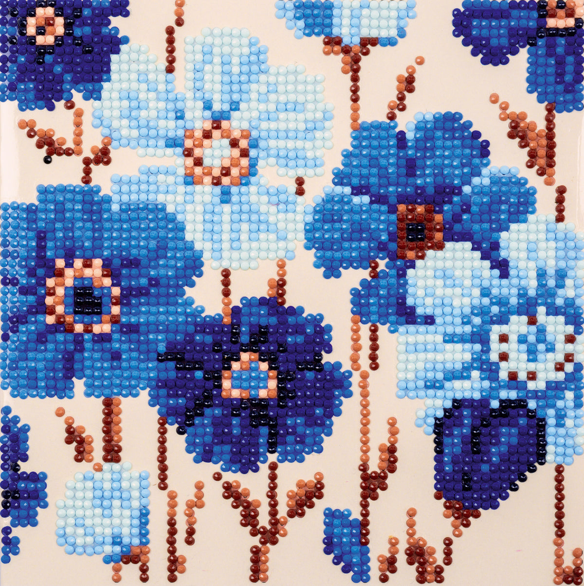Diamond painted greeting card with blue anemone flowers