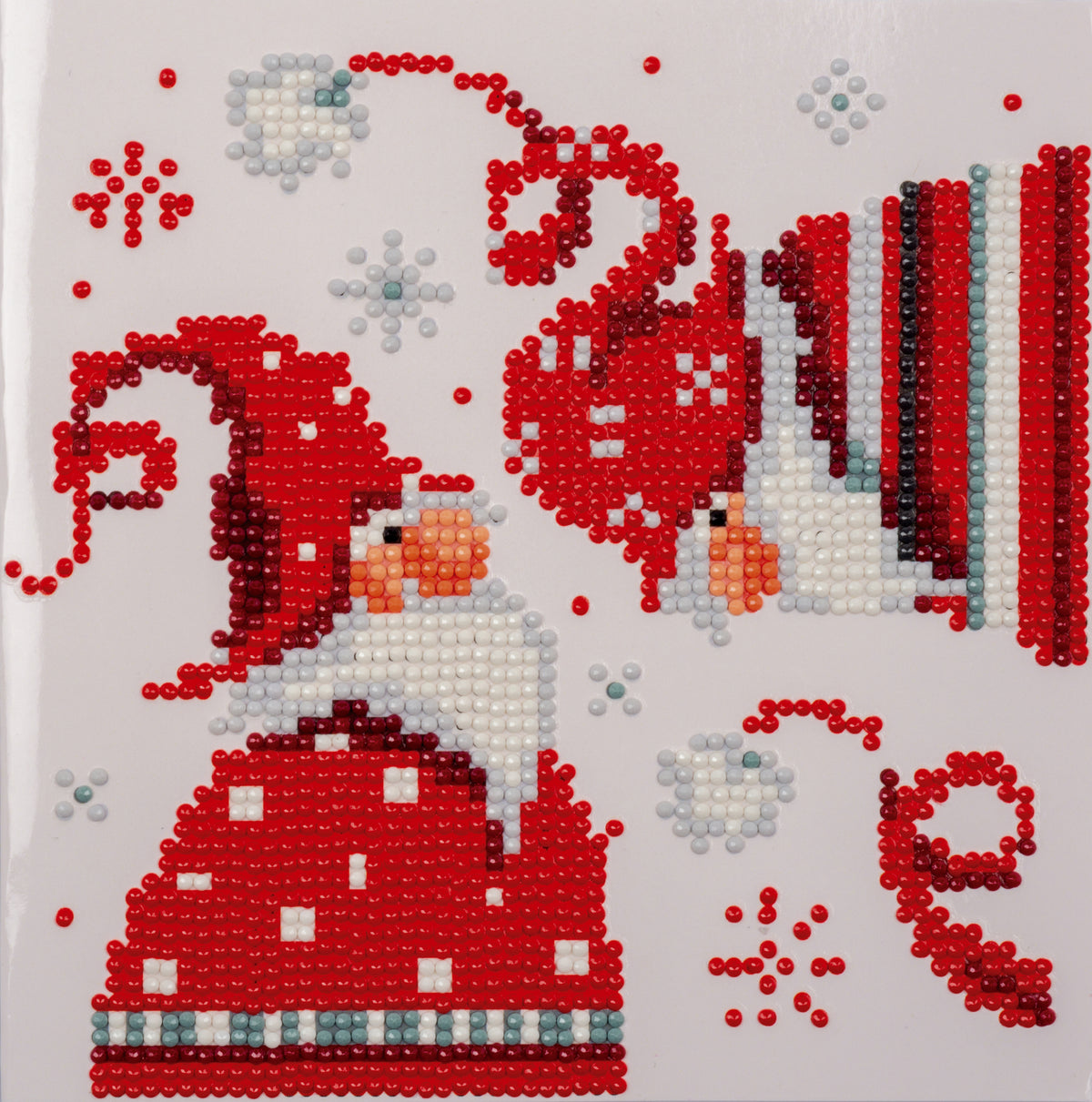 Diamond painted Christmas card with a gnome design