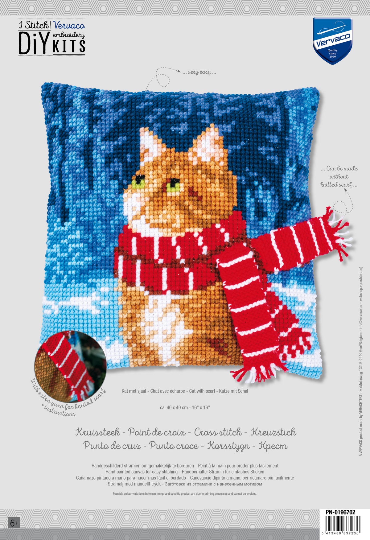 Cat with Scarf cross stitch cushion design