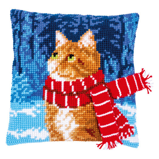Cat with Scarf cross stitch cushion design