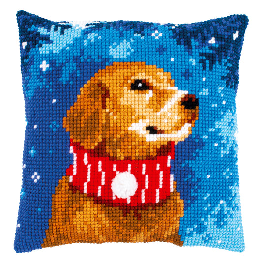 Dog with Scarf cross stitch cushion design