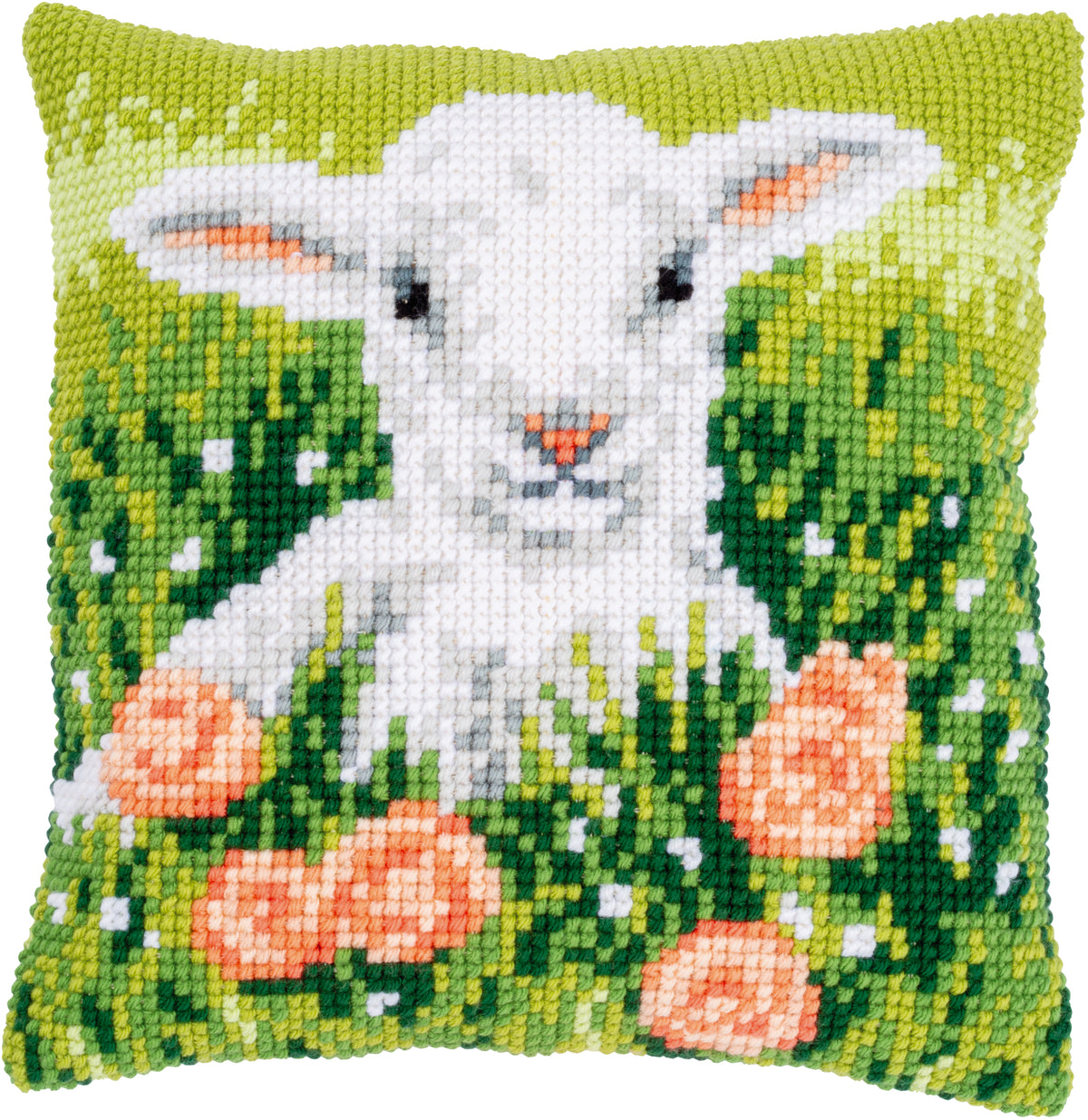 Lamb Among Flowers cross stitch cushion design