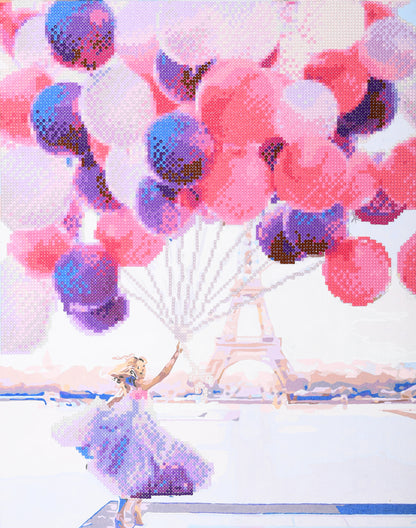 Lady with Balloons paint by numbers and diamond painting picture