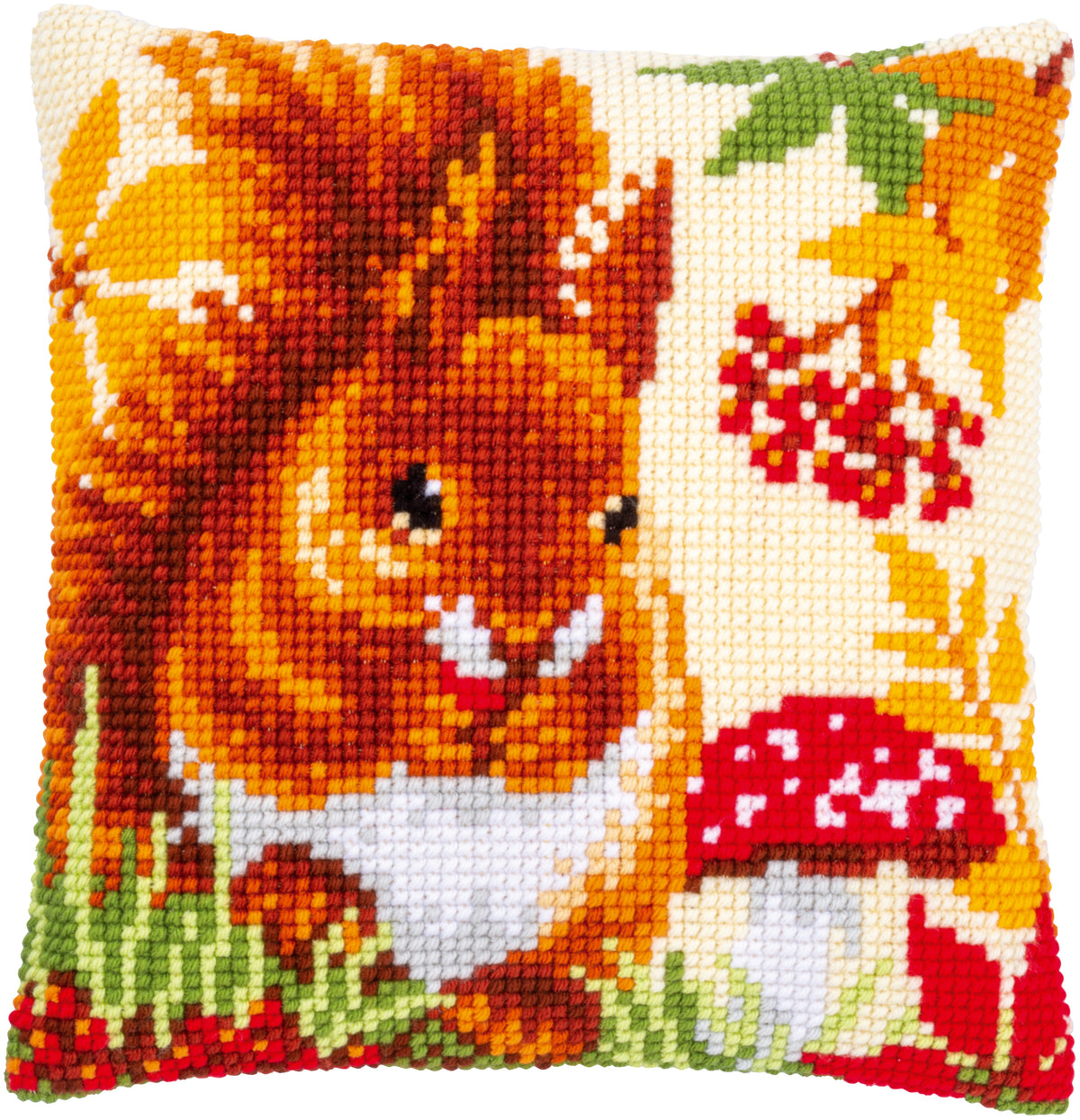 Squirrel in Autumn cross stitch cushion design