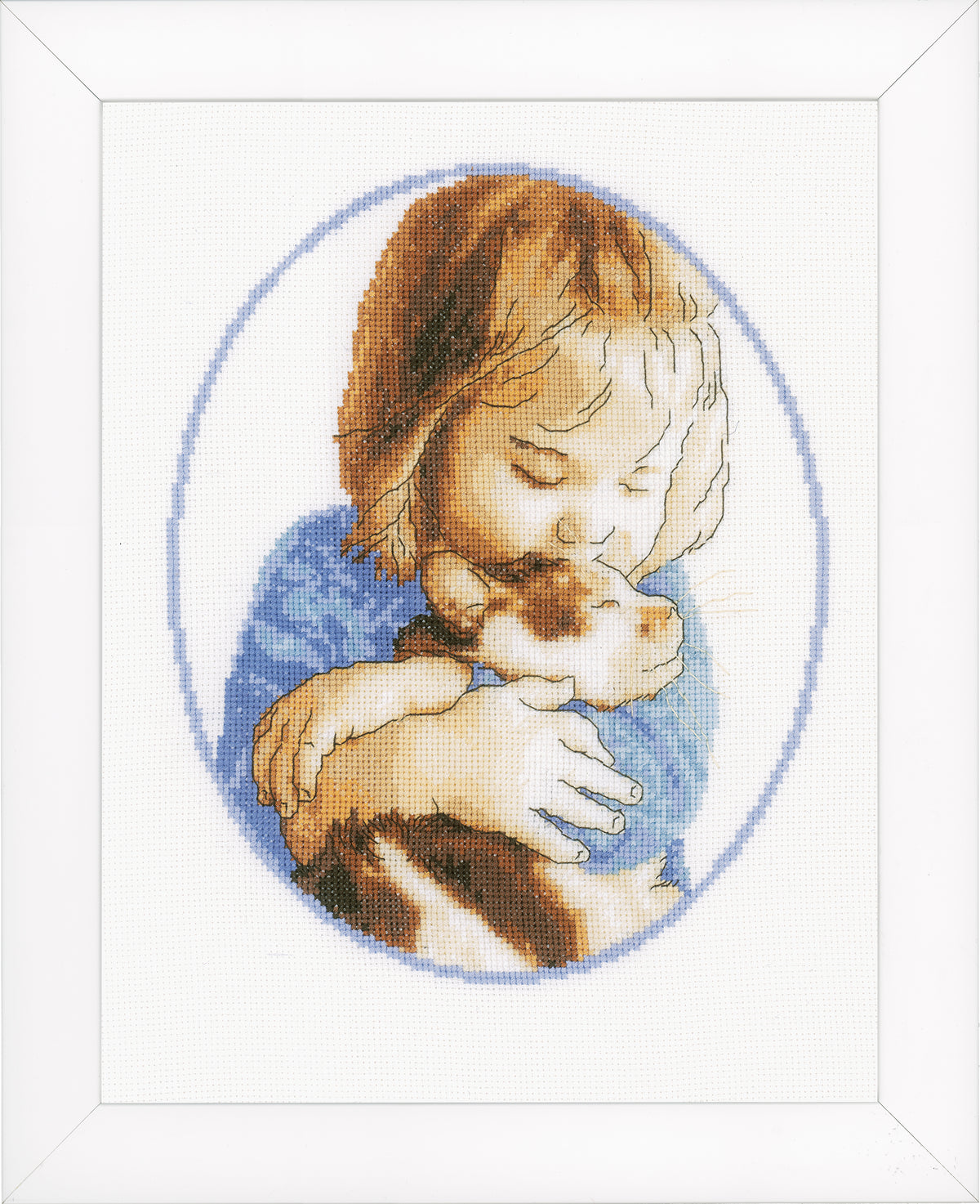 Cross stitch picture of two cats cuddling