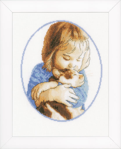 Cross stitch picture of two cats cuddling