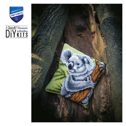 Square cushion stitched with a koala