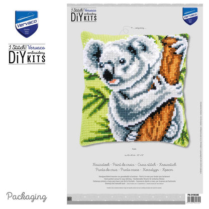 Square cushion stitched with a koala